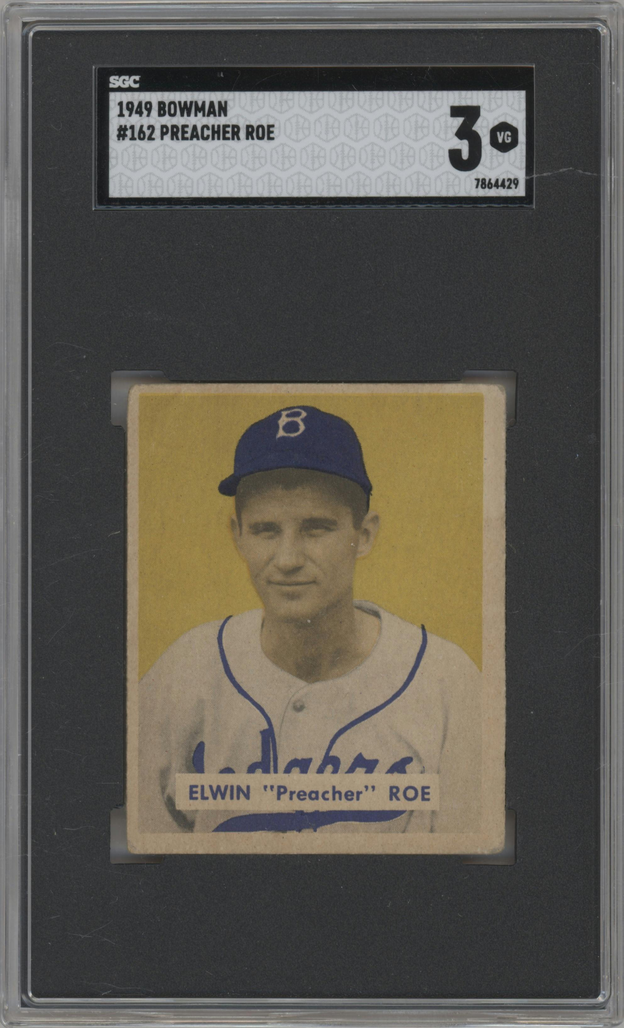 Elwin Preacher Roe from the 1949 Bowman set graded by SGC and given an overall grade of 3.