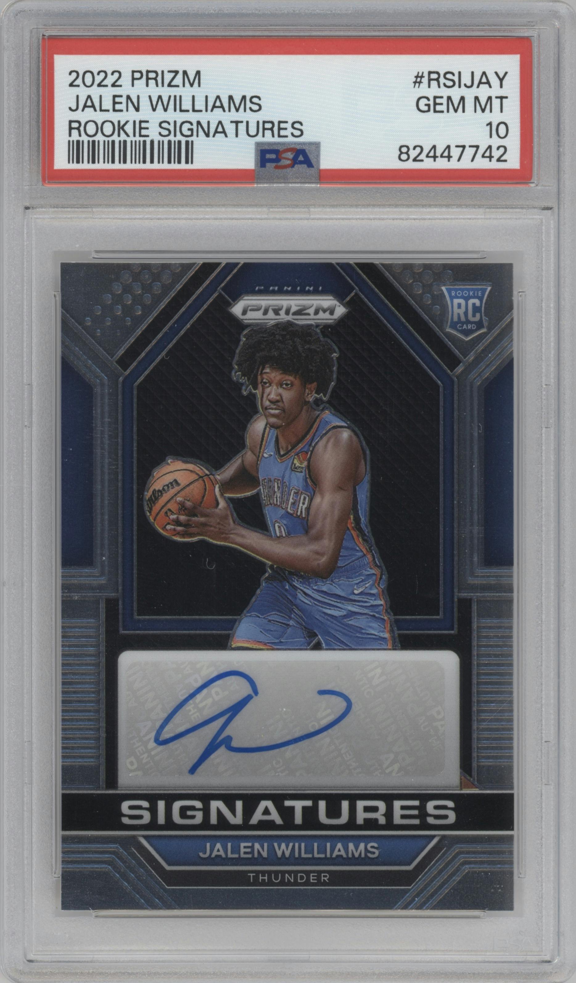 Jalen Williams from the 2022-23 Panini Prizm  set graded by PSA and given an overall grade of 10.
