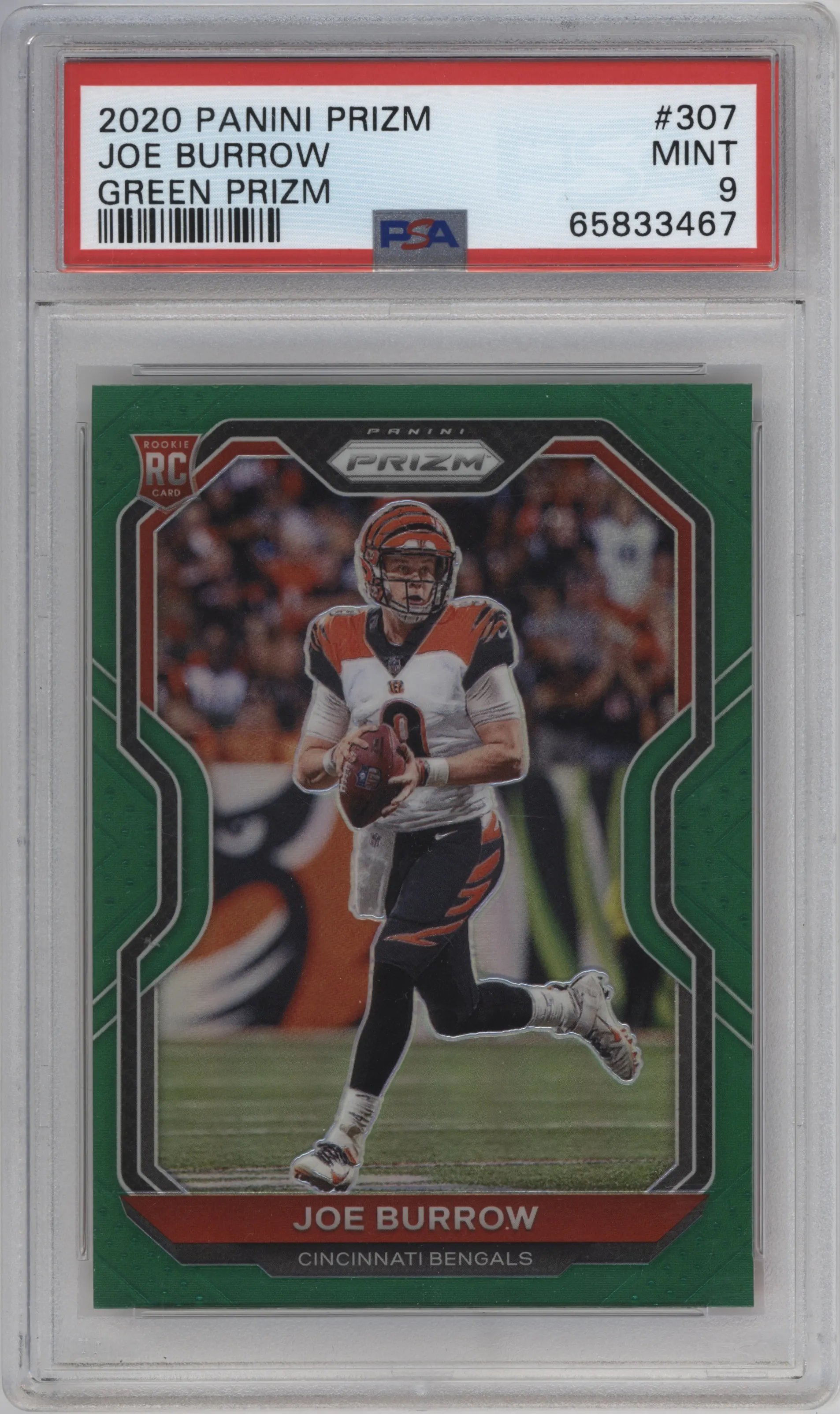 2020 Panini Prizm Joe Burrow Green Prizm PSA 9