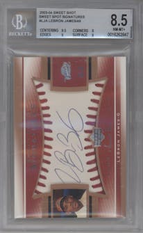 LeBron James from the 2003-04 Upper Deck Sweet Shot set graded by Beckett and given an overall grade of 8.5.