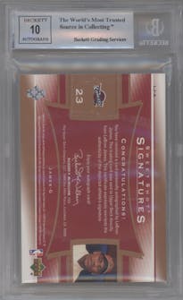 LeBron James from the 2003-04 Upper Deck Sweet Shot set graded by Beckett and given an overall grade of 8.5.