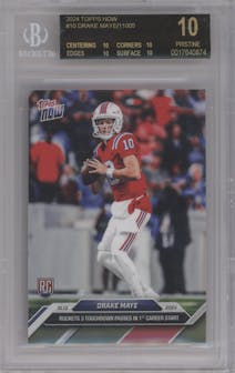 Drake Maye from the 2024 Topps Now set graded by Beckett and given an overall grade of 10.