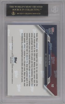 Drake Maye from the 2024 Topps Now set graded by Beckett and given an overall grade of 10.
