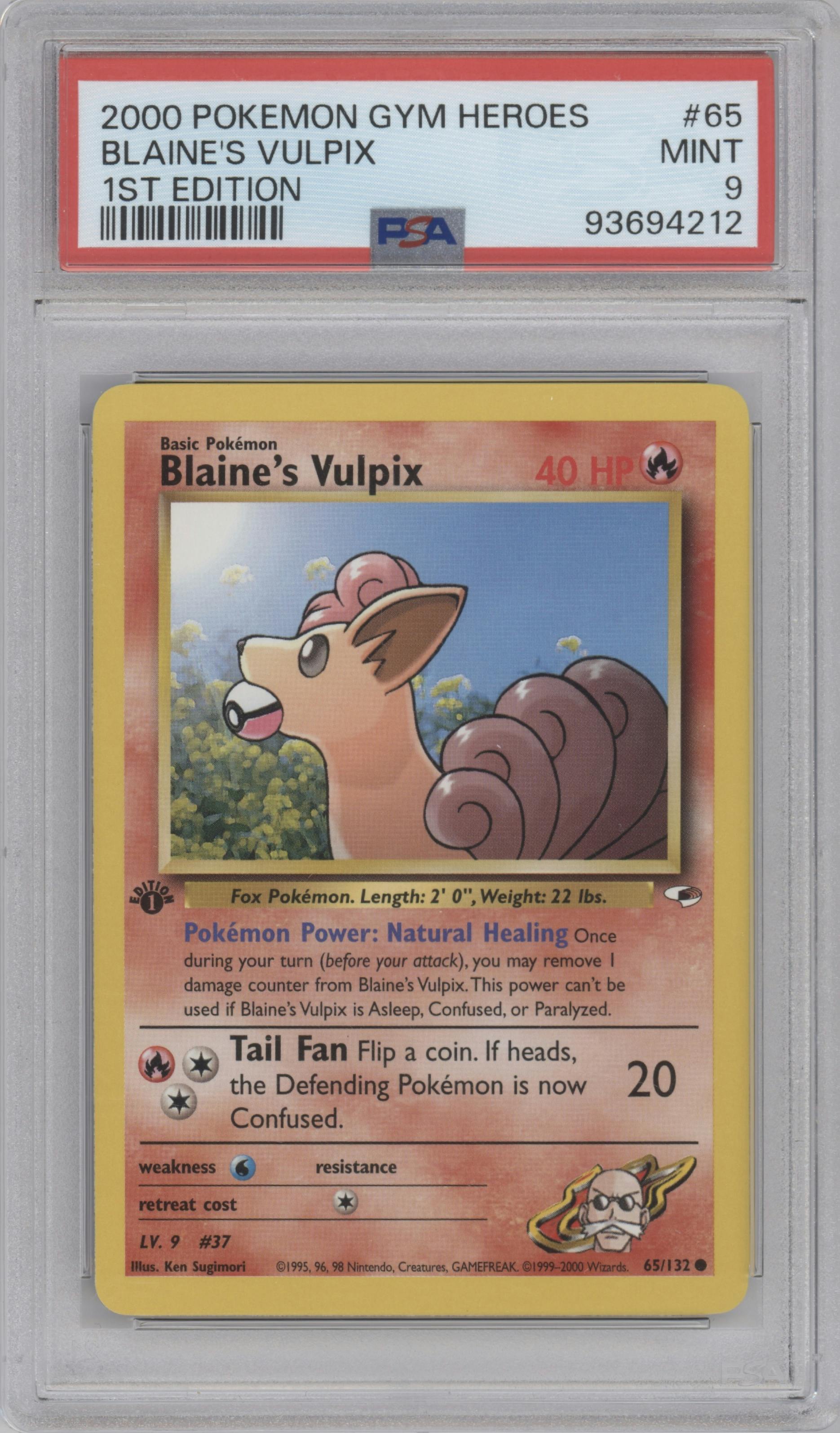 Blaine's Vulpix from the 2000 Pokemon GH set graded by PSA and given an overall grade of 9.
