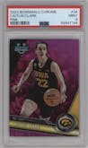 Caitlin Clark from the 2023-24 Bowman U Chrome set featuring a Pink Refractor parallel graded by PSA and given an overall grade of 9.