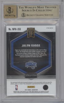 Jalen Suggs from the 2021 Panini Mosaic Blockchain set graded by Beckett and given an overall grade of 9.5.