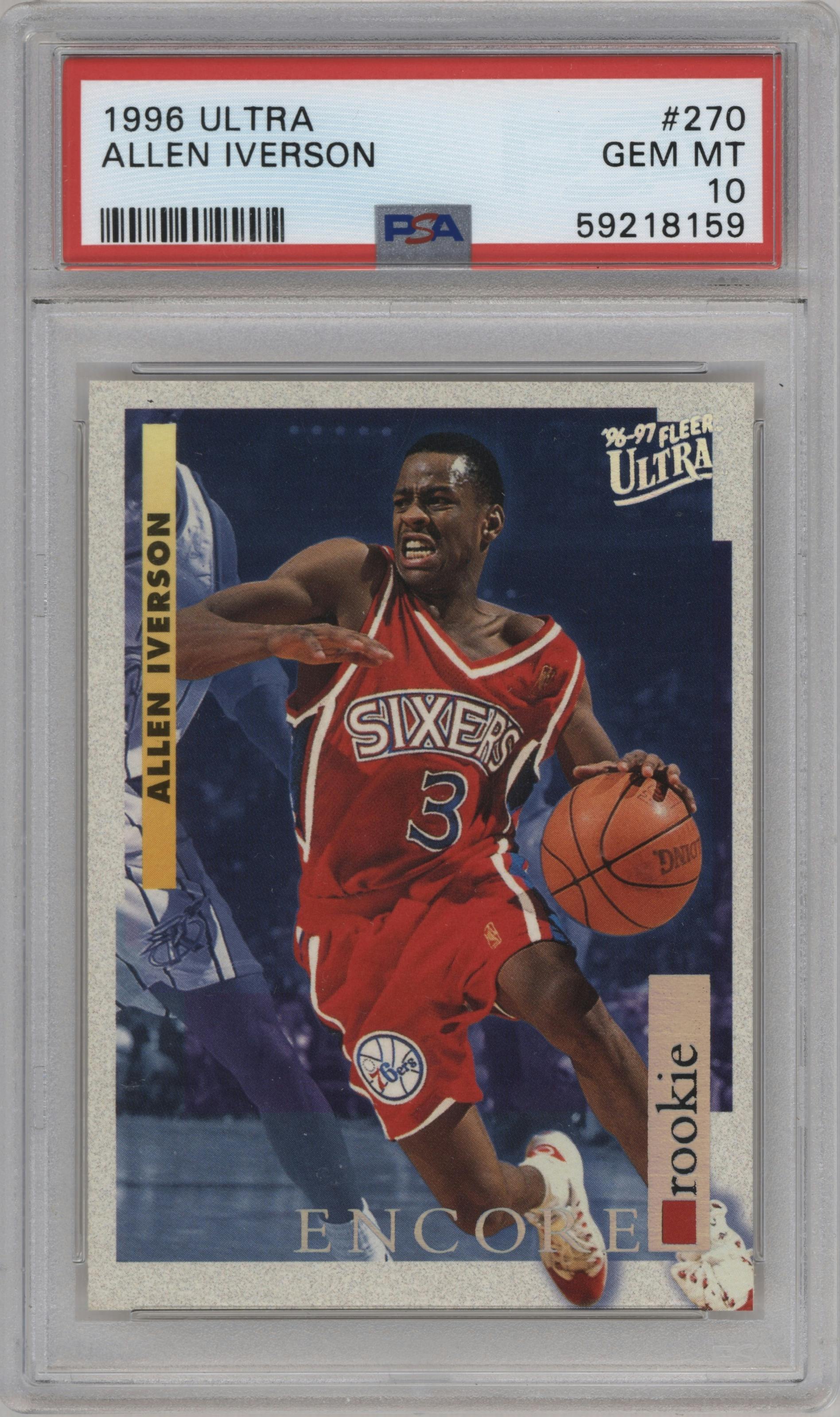 Allen Iverson from the 1996-97 Fleer Ultra set graded by PSA and given an overall grade of 10.
