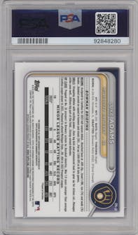 Luke Adams from the 2024 Bowman set featuring a Blue Refractor parallel graded by PSA and given an overall grade of 10.