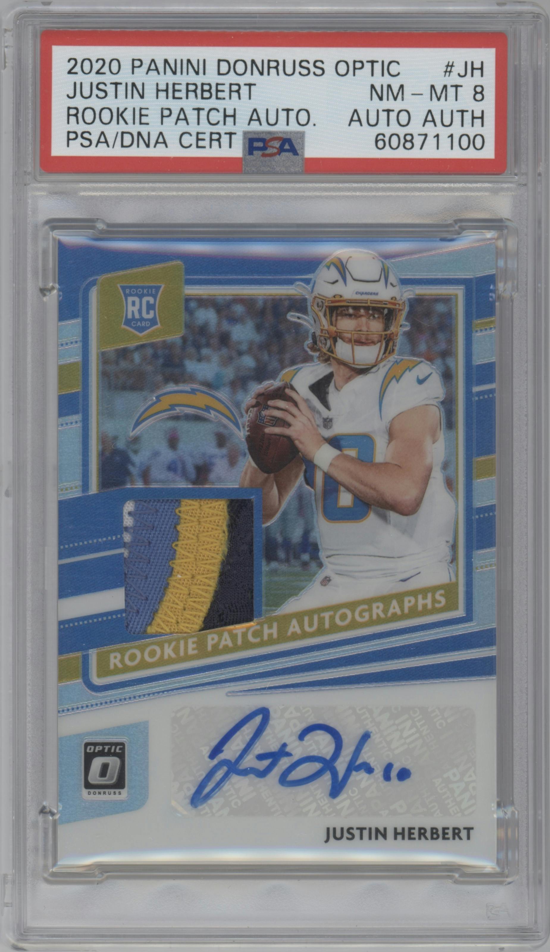 Justin Herbert from the 2020 Panini Donruss Optic set graded by PSA and given an overall grade of 8.