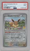 Eevee from the 2025 Pokemon SV set featuring a Pokemon Day 2025 parallel graded by PSA and given an overall grade of 9.