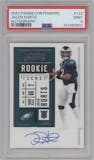 Jalen Hurts from the 2020 Panini Contenders set graded by PSA and given an overall grade of 9.