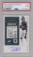 Jalen Hurts from the 2020 Panini Contenders set graded by PSA and given an overall grade of 9.