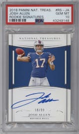 Josh Allen from the 2018 Panini National Treasures set graded by PSA and given an overall grade of 10.