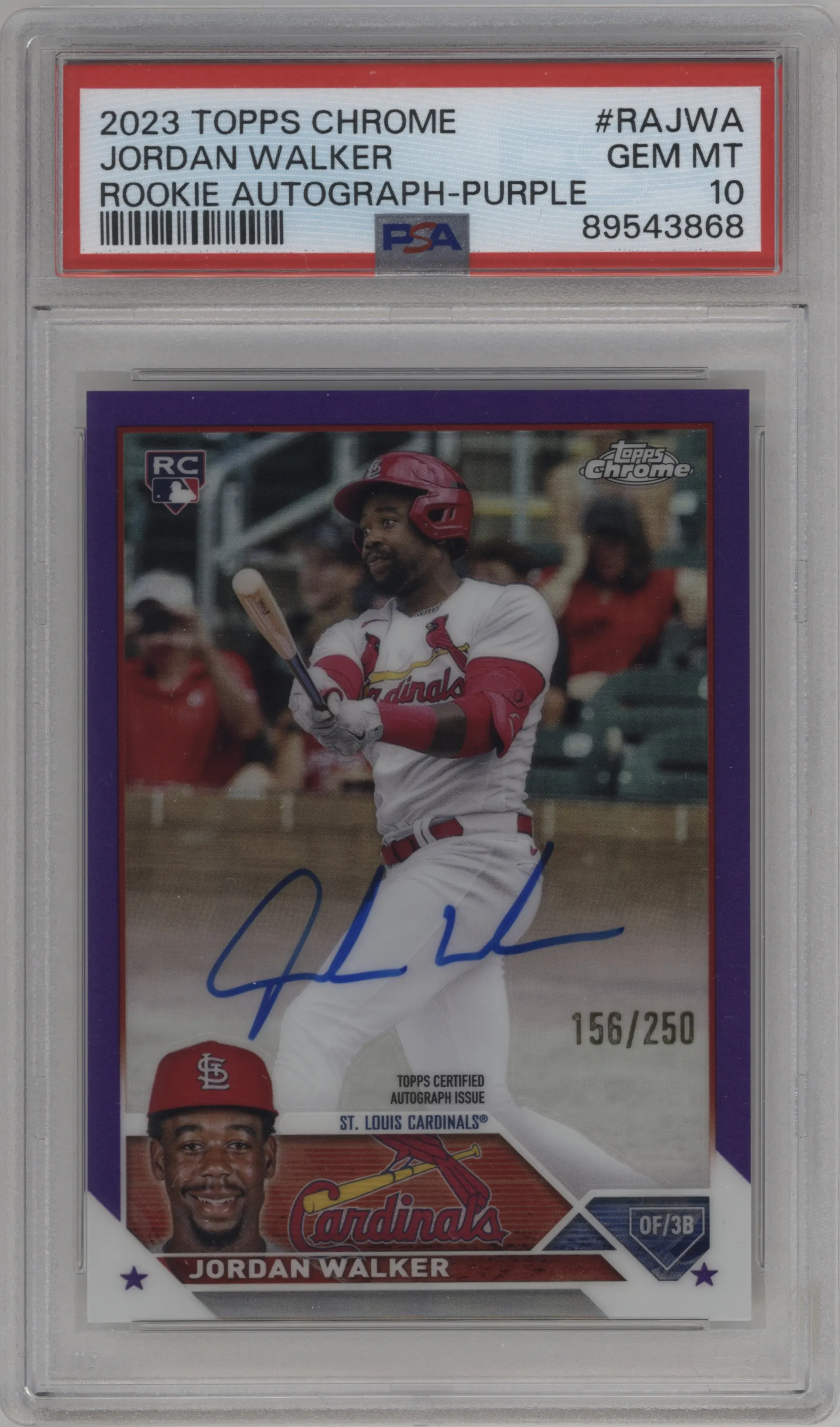 2023 Topps Chrome Rke.Auto Jordan Walker Purple Refractor #RA-JWA PSA 10