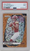 Jayden Daniels from the 2024 Panini Prizm set featuring a Disco parallel graded by PSA and given an overall grade of 9.