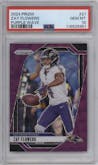 Zay Flowers from the 2024 Panini Prizm set featuring a Purple Wave  parallel graded by PSA and given an overall grade of 10.