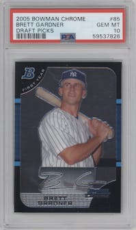 Brett Gardner from the 2005 Bowman Draft Picks & Prospects set graded by PSA and given an overall grade of 10.
