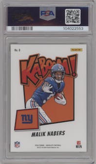 Malik Nabers from the 2024 Panini Absolute set graded by PSA and given an overall grade of 10.