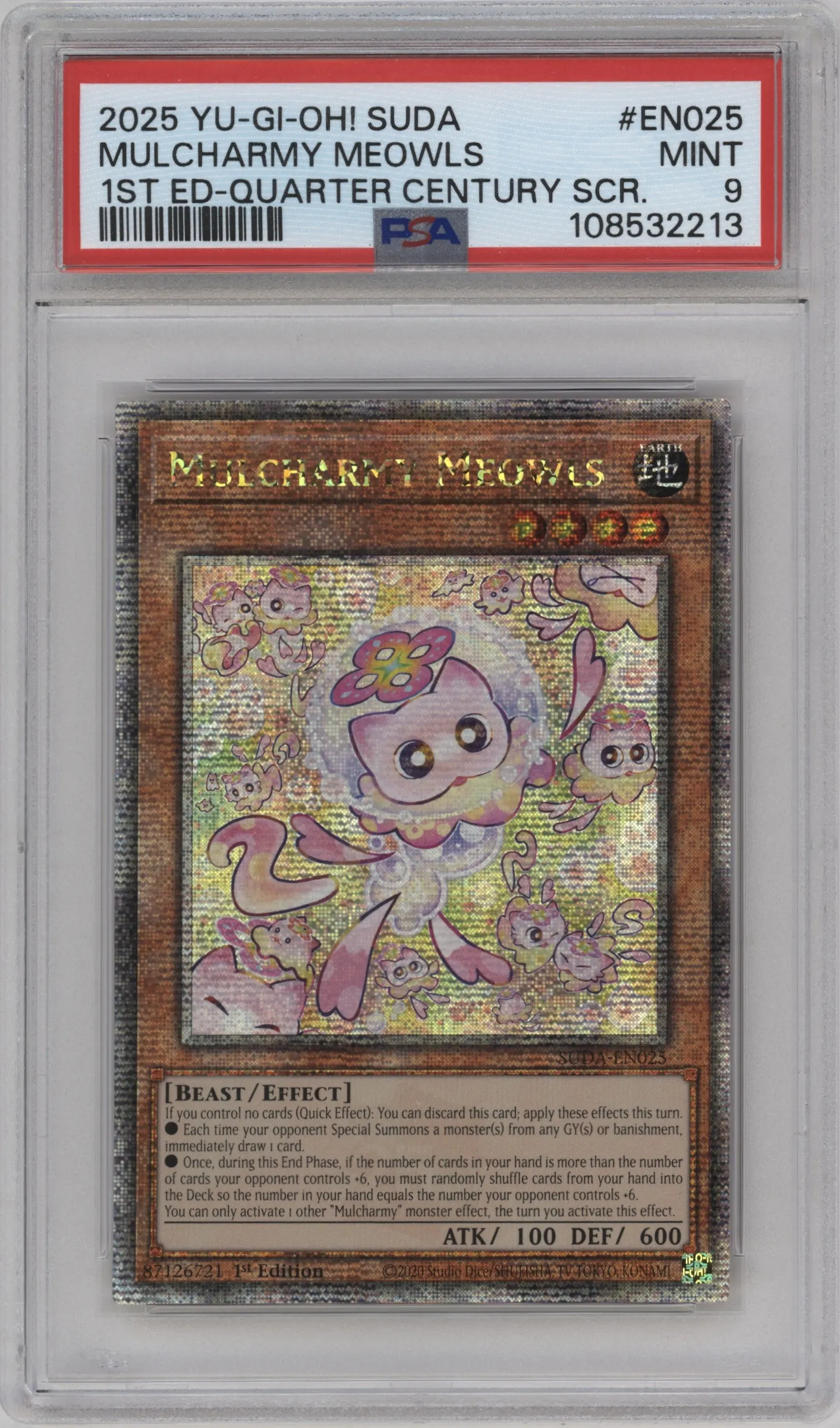 2025 Yu-Gi-Oh! Supreme Darkness Mulcharmy Meowls Quarter Century SCR PSA 9