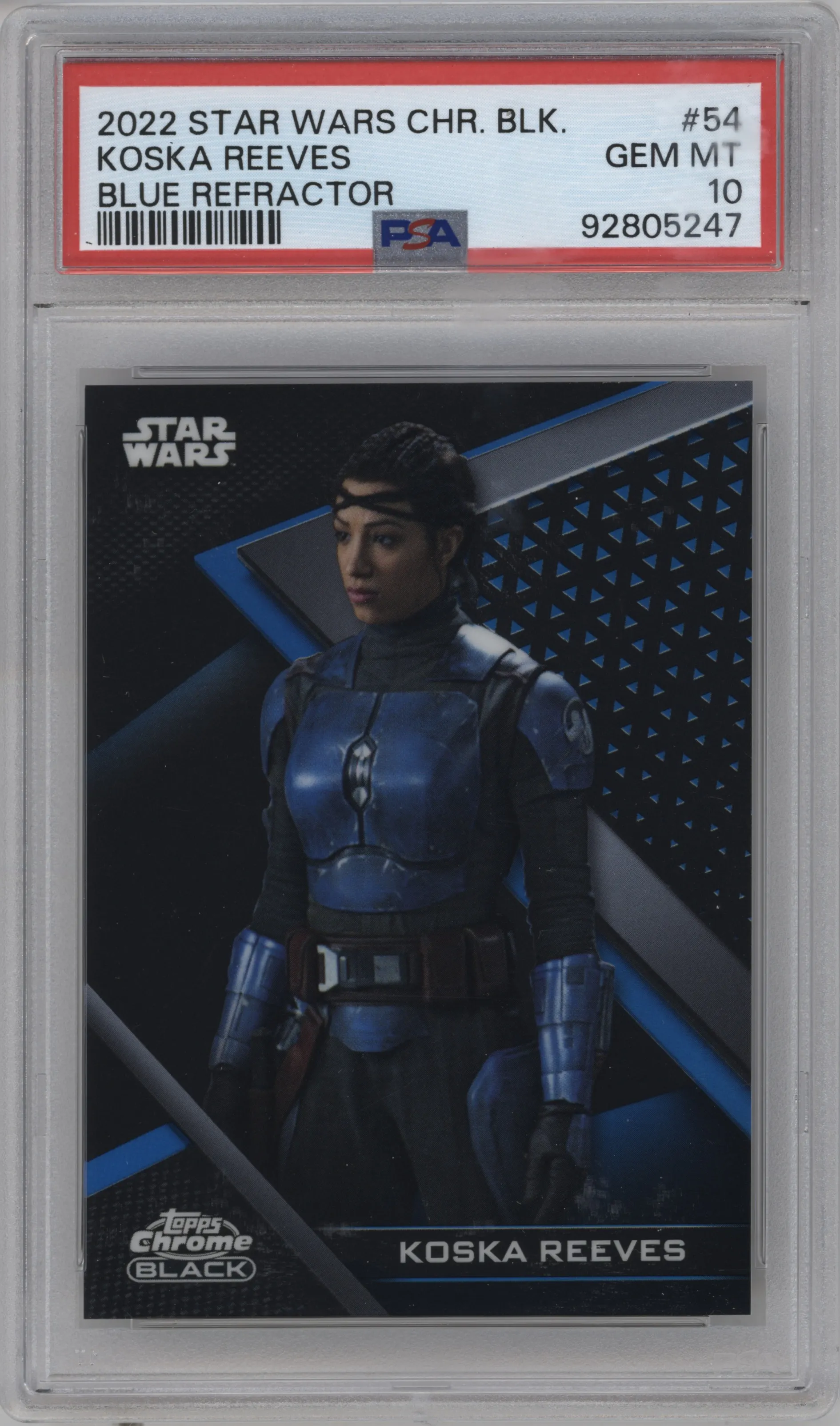 2022 Topps Star Wars Chrome Black Koska Reeves Blue Refractor PSA 10