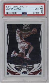 LeBron James from the 2004-05 Topps Chrome set graded by PSA and given an overall grade of 10.