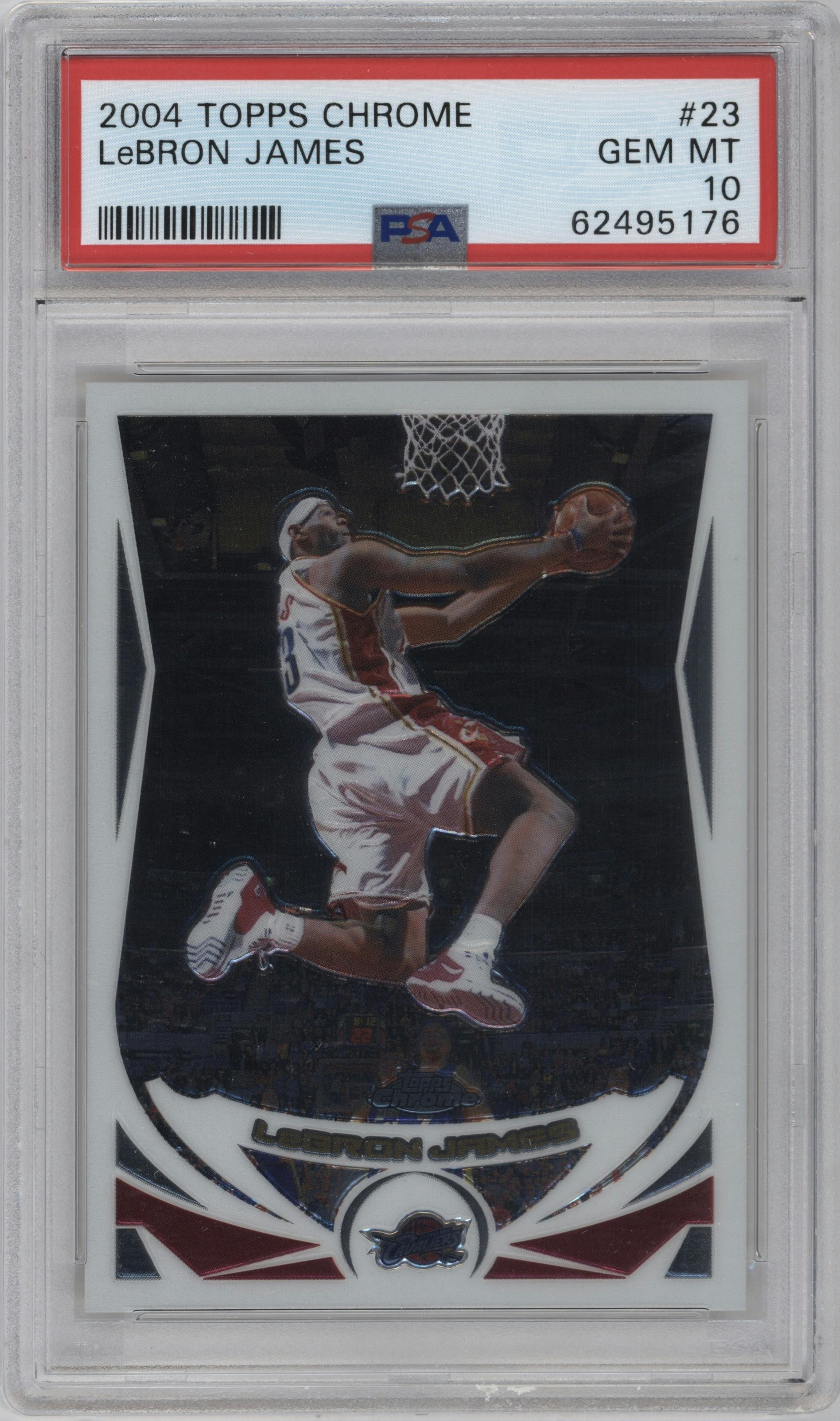 LeBron James from the 2004-05 Topps Chrome set graded by PSA and given an overall grade of 10.