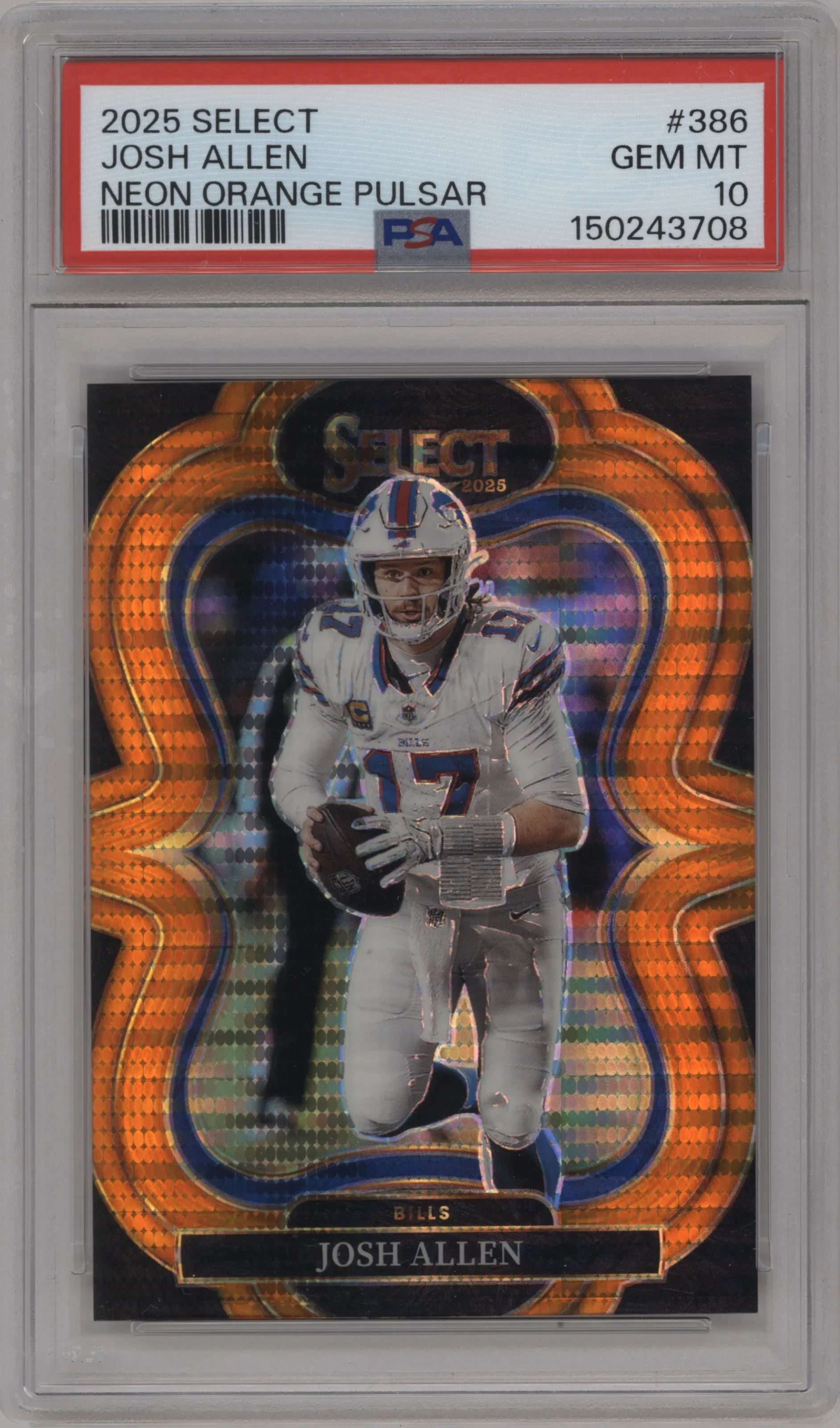 2025 Panini Select Suite Lvl. Josh Allen Neon Orange Pulsar Prizm #386 PSA 10