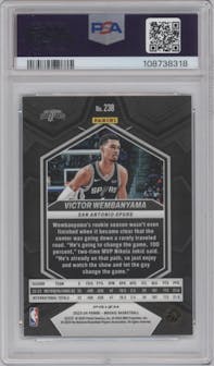 Victor Wembanyama from the 2023-24 Panini Mosaic set featuring a Reactive Blue parallel graded by PSA and given an overall grade of 10.
