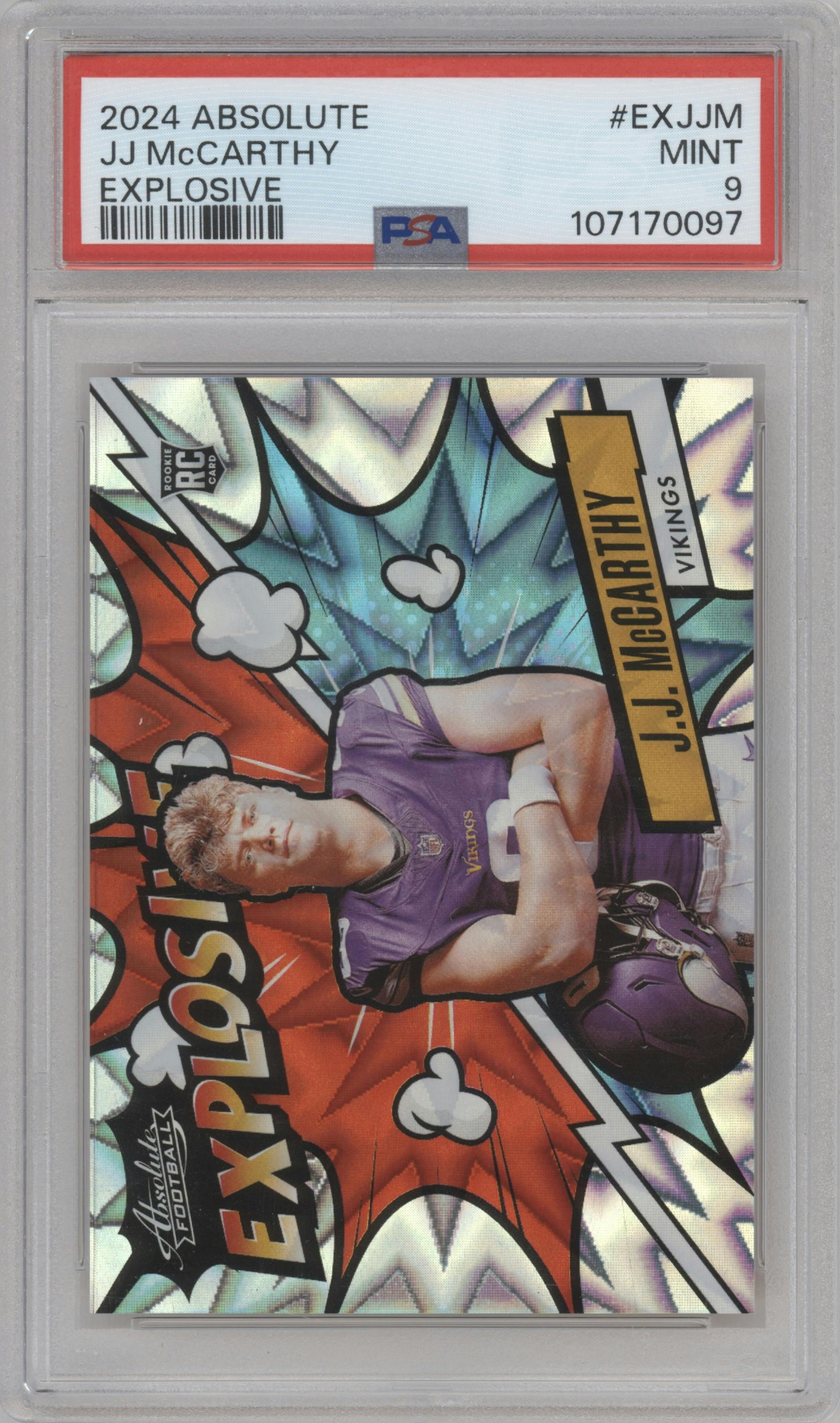 J.J. McCarthy from the 2024 Panini Absolute set graded by PSA and given an overall grade of 9.