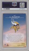 J.J. McCarthy from the 2024 Panini Certified set featuring a Mirror Orange parallel graded by PSA and given an overall grade of 8.