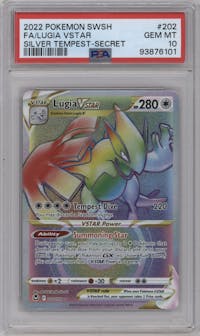 Lugia VSTAR from the 2022 Pokemon SWSH set graded by PSA and given an overall grade of 10.