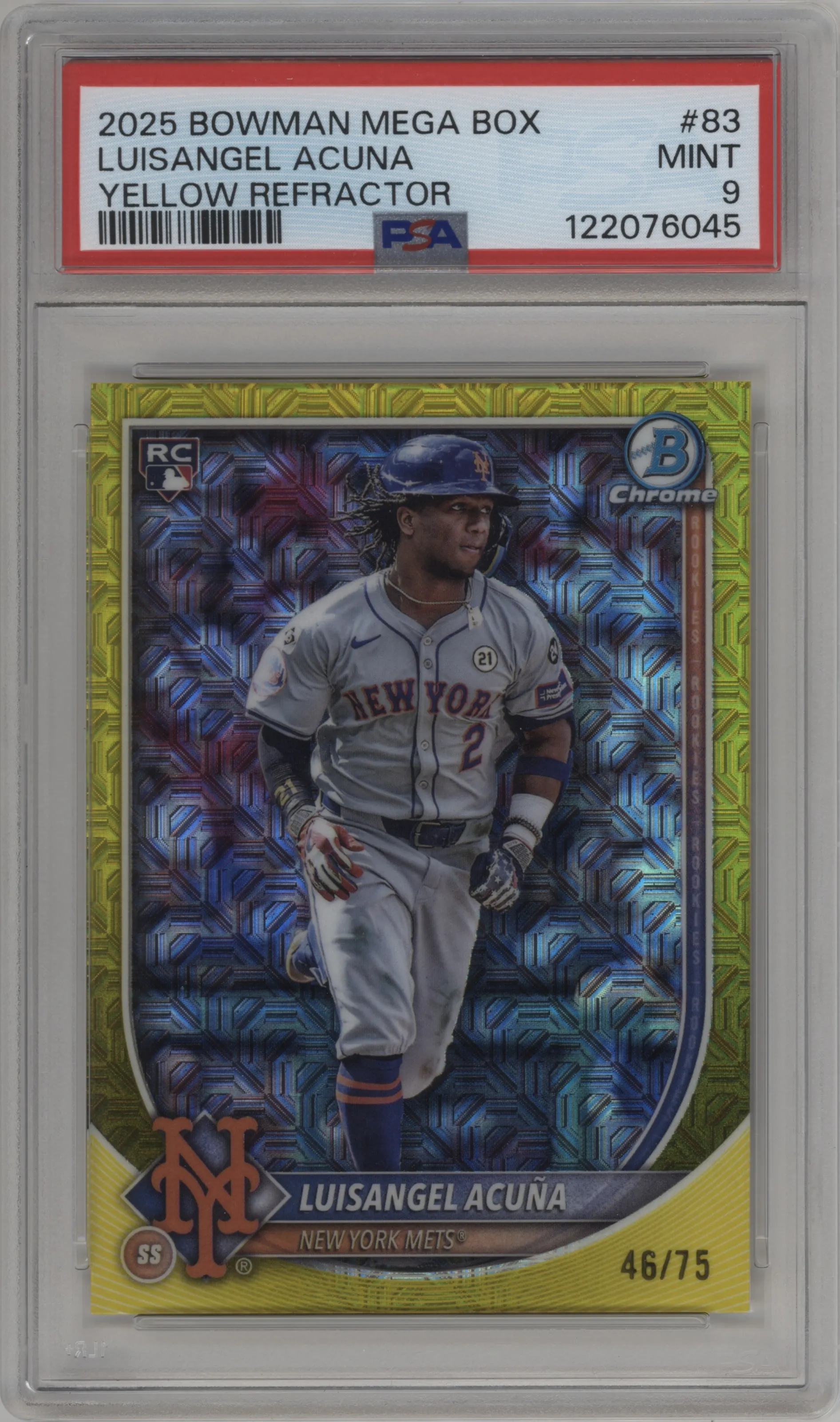 2025 Bowman Mega Box Chrome Luisangel Acuna Yellow Refractor #83 PSA 9