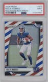 Malik Nabers from the 2024 Panini Prizm set featuring a Red White Blue Prizm parallel graded by PSA and given an overall grade of 9.