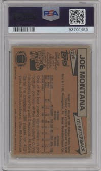 Joe Montana from the 1981 Topps  set graded by PSA and given an overall grade of 3.