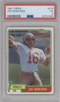 Joe Montana from the 1981 Topps  set graded by PSA and given an overall grade of 3.