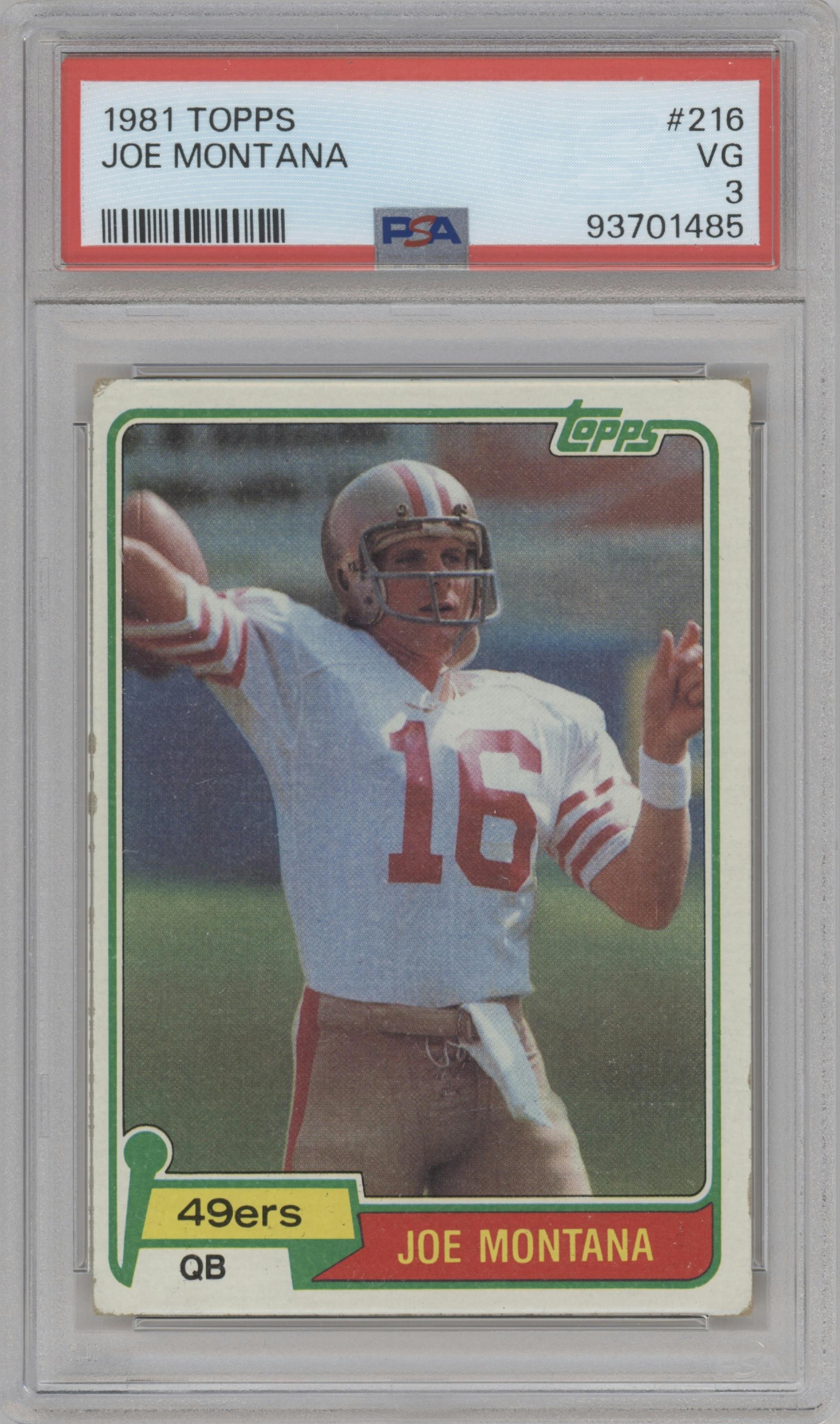 Joe Montana from the 1981 Topps  set graded by PSA and given an overall grade of 3.