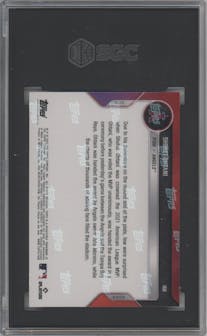 Shohei Ohtani from the 2022 Topps Now set graded by SGC and given an overall grade of 9.5.
