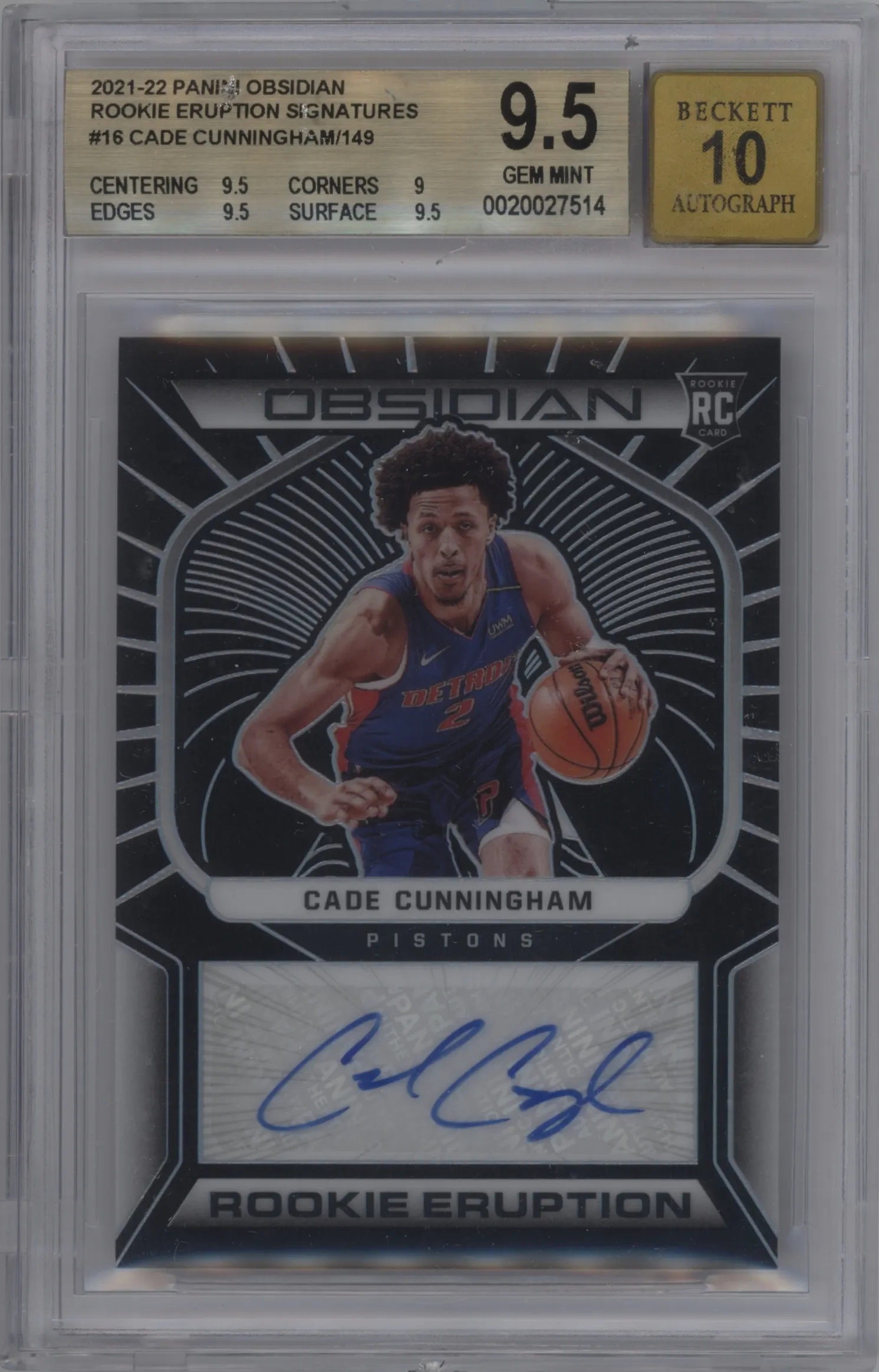 2021 Panini Obsidian Rke.Erup.Sig. Cade Cunningham #RES-CCH BGS 9.5