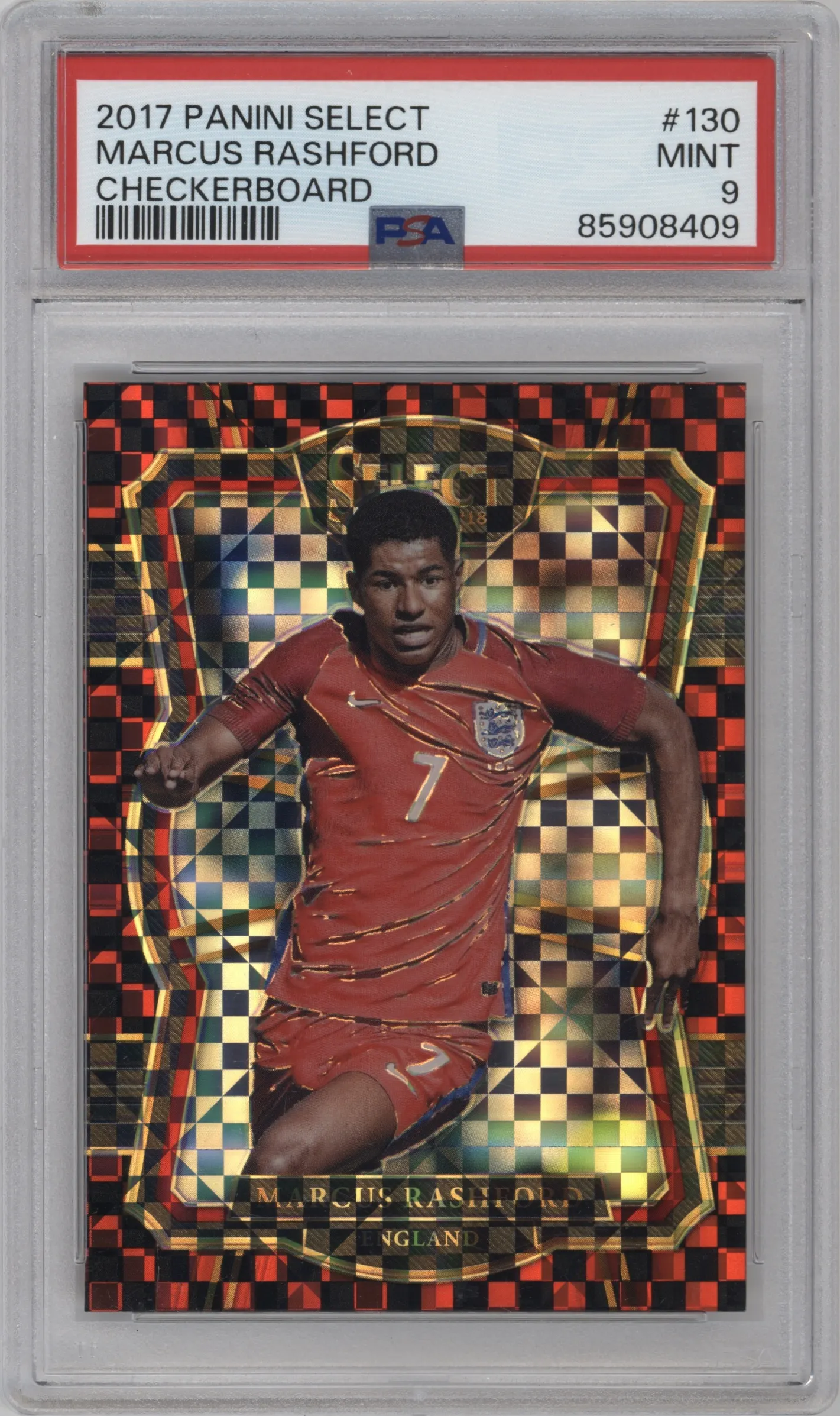2017 Panini Select Mezzanine Marcus Rashford Checkerboard #130 PSA 9