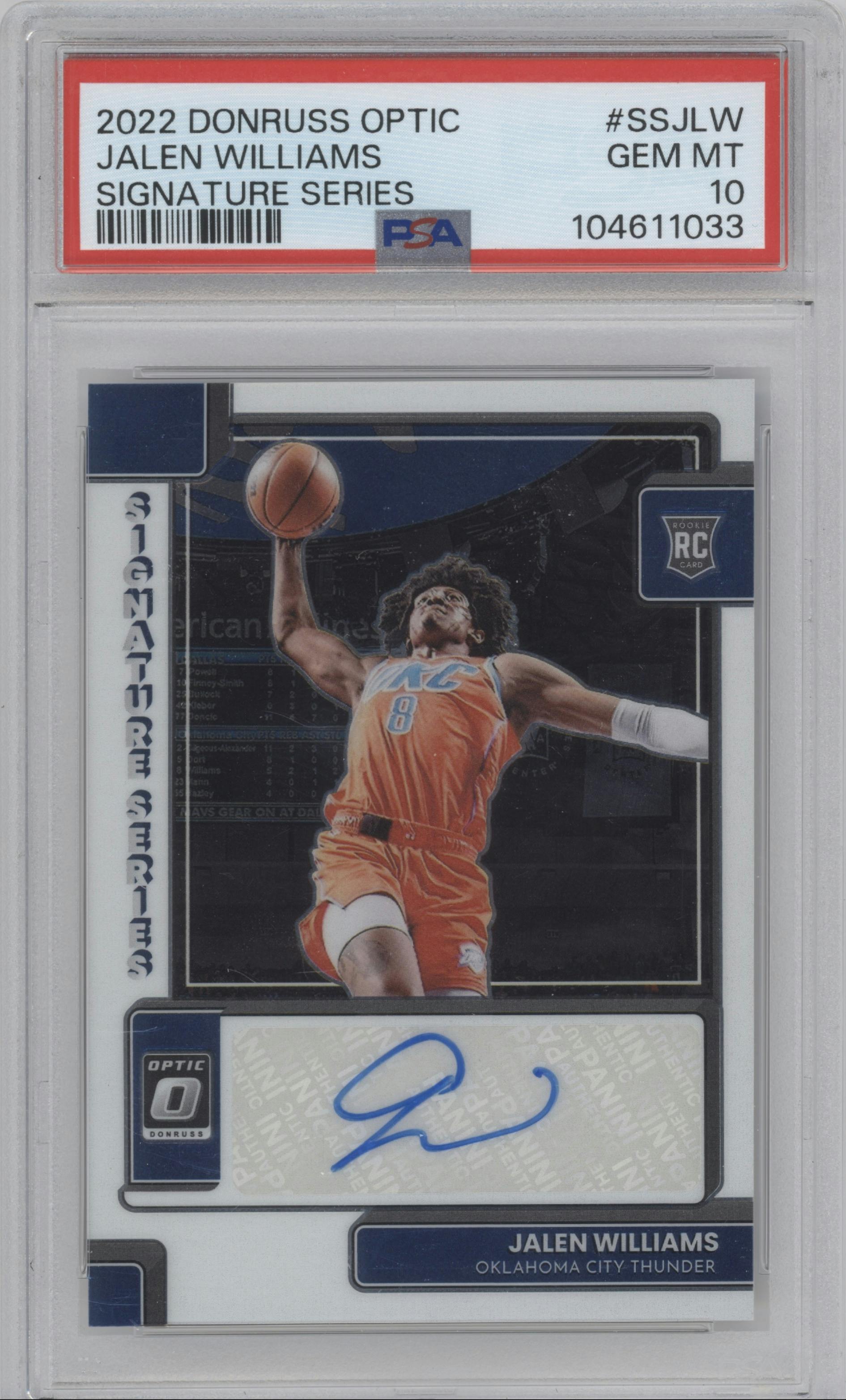 Jalen Williams from the 2022-23 Panini Donruss Optic  set graded by PSA and given an overall grade of 10.