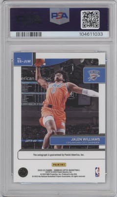 Jalen Williams from the 2022-23 Panini Donruss Optic  set graded by PSA and given an overall grade of 10.