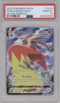 Blaziken VMAX from the 2022 Pokemon SWSH set graded by PSA and given an overall grade of 10.