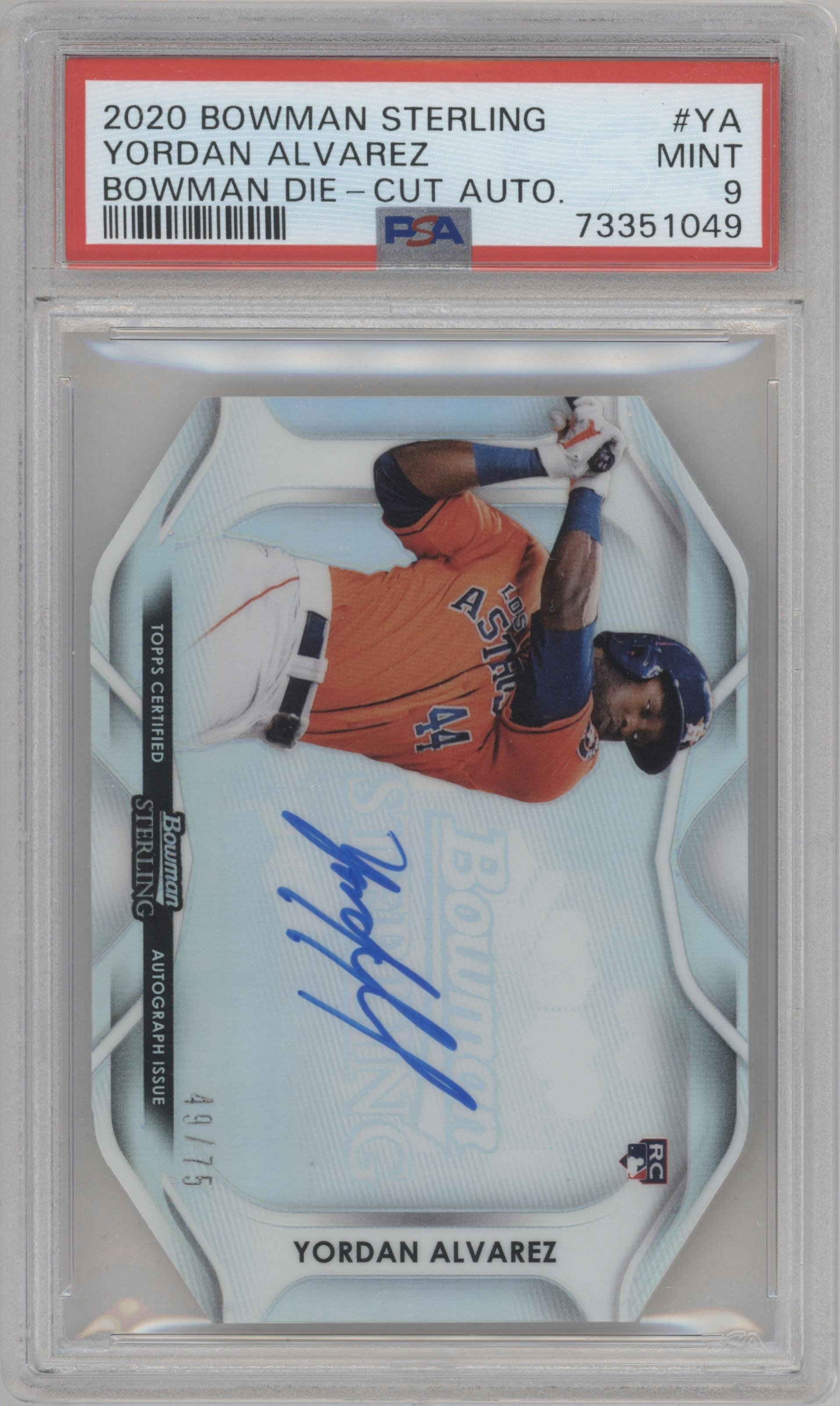 Yordan Alvarez from the 2020 Bowman Sterling set graded by PSA and given an overall grade of 9.