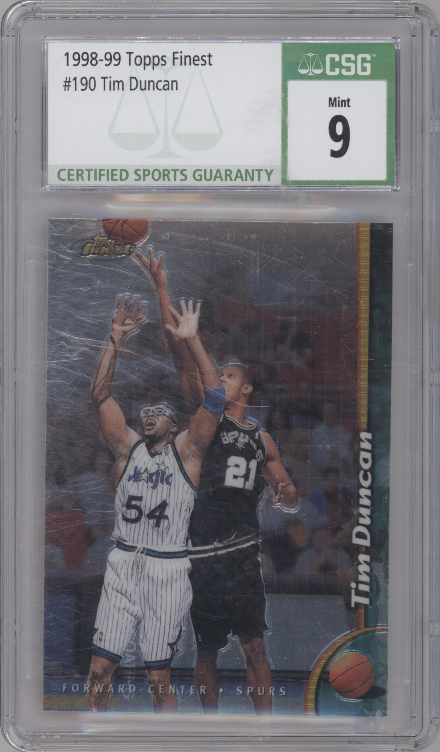 1998 Topps Finest Tim Duncan CGC 9