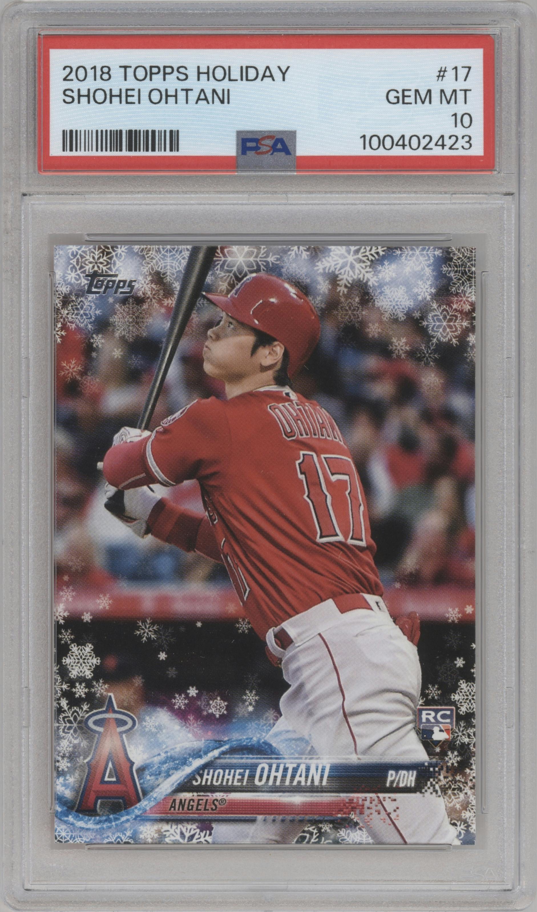 Shohei Ohtani from the 2018 Topps Holiday set graded by PSA and given an overall grade of 10.