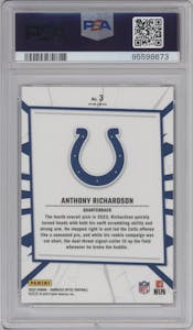 Anthony Richardson from the 2023 Donruss Optic set graded by PSA and given an overall grade of 10.