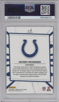 Anthony Richardson from the 2023 Donruss Optic set graded by PSA and given an overall grade of 10.