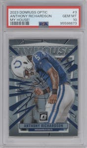 Anthony Richardson from the 2023 Donruss Optic set graded by PSA and given an overall grade of 10.