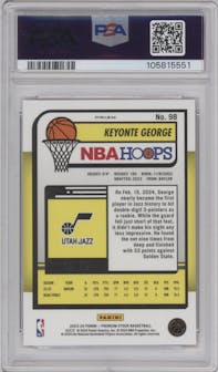 Keyonte George from the 2023-24 Panini Hoops Premium Stock set featuring a Red Ice parallel graded by PSA and given an overall grade of 10.