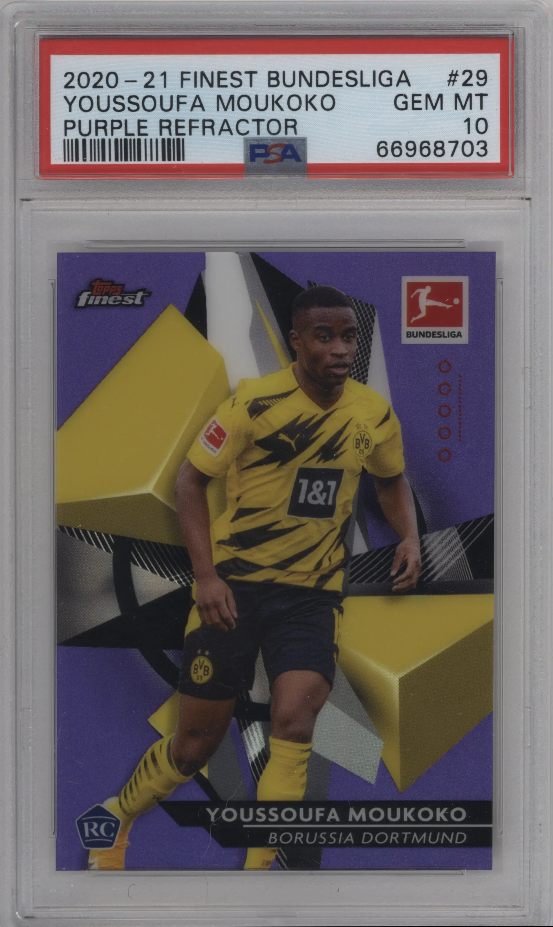 2020 Topps Finest Bundesliga Youssoufa Moukoko Purple Refractor PSA 10